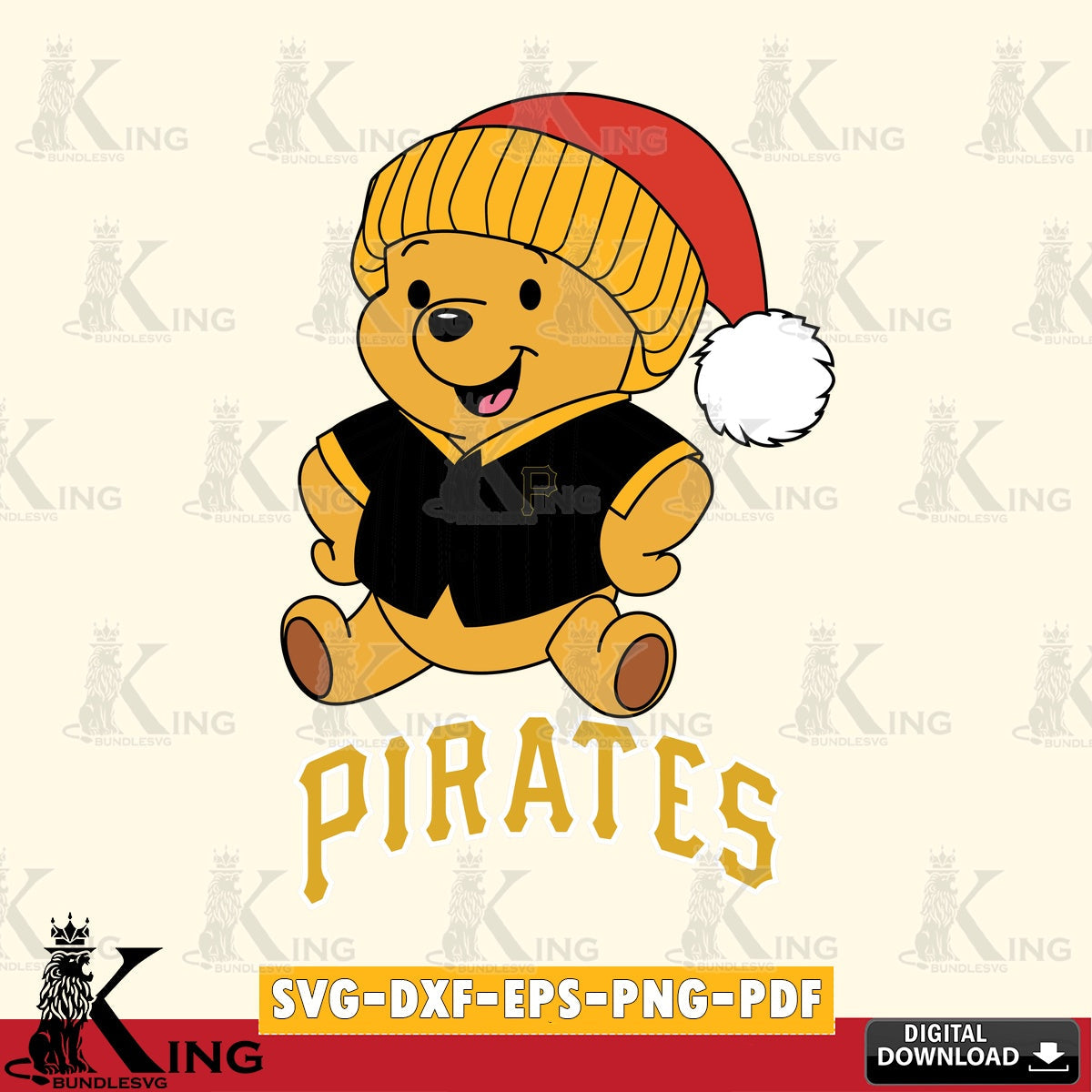 Modern graphic depicting Pittsburgh Pirates Winnie the Pooh playing ball, SVG PNG design suitable for Glowforge and laser cutting