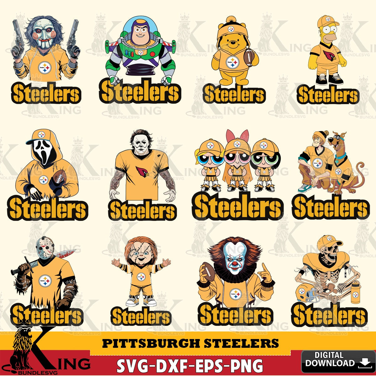 Exclusive set of Pittsburgh Steelers Cartoon Football NFL Bundle for digital download for Cricut Maker and paper crafts
