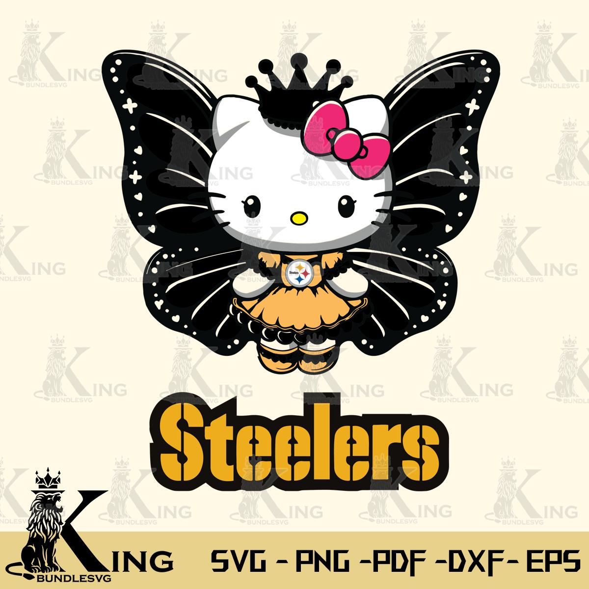 Pittsburgh Steelers Kitty Wings & Flowers Svg Eps Dxf Png File, Digital Download