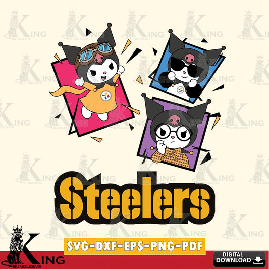Pittsburgh Steelers Kuromi Action Football SVG file, Cricut, Cut file  , Digital Download , Instant Download, Sanrio svg, Clipart