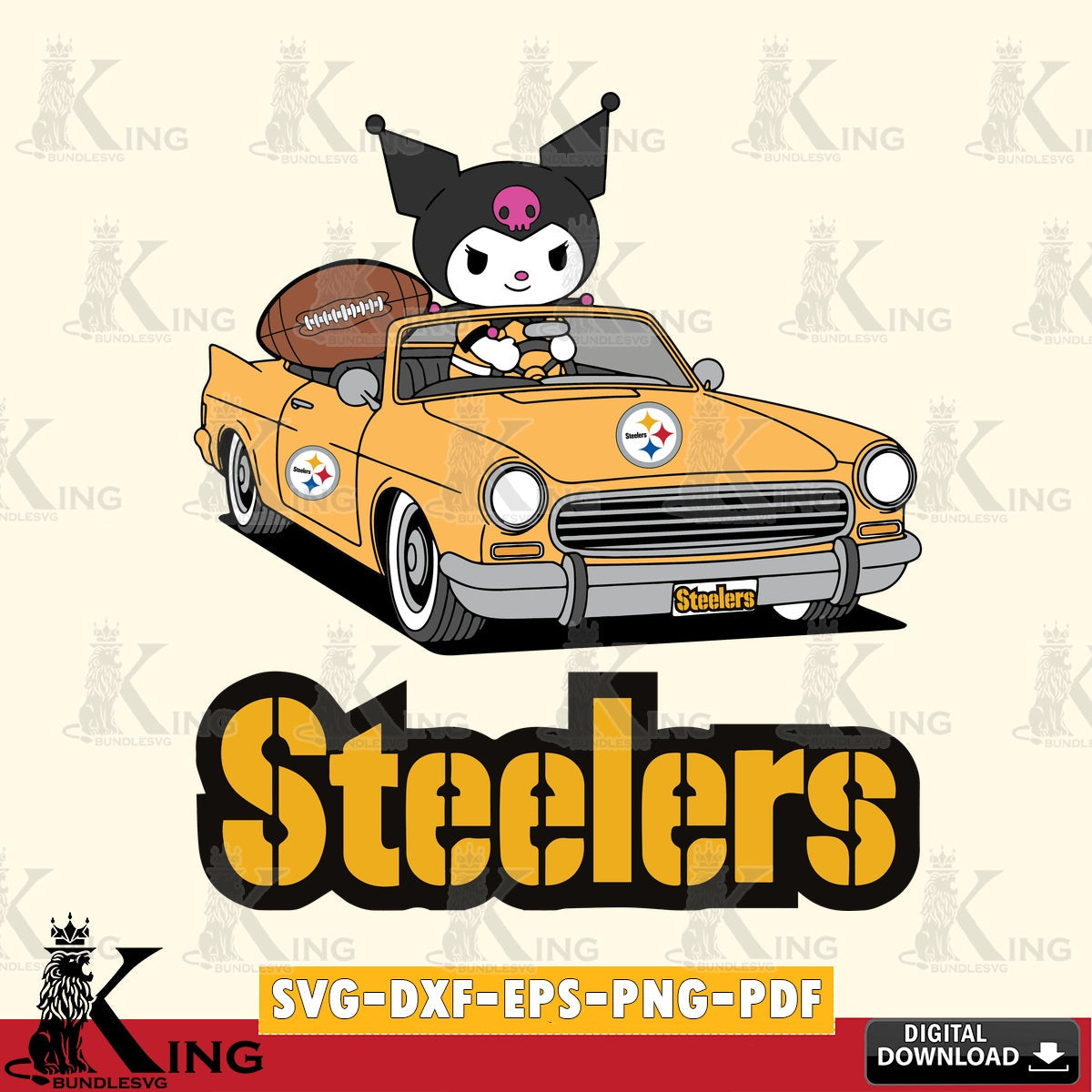 Pittsburgh Steelers Kuromi Car Football Game SVG file, Cricut, Cut file  , Digital Download , Instant Download, Sanrio svg, Clipart