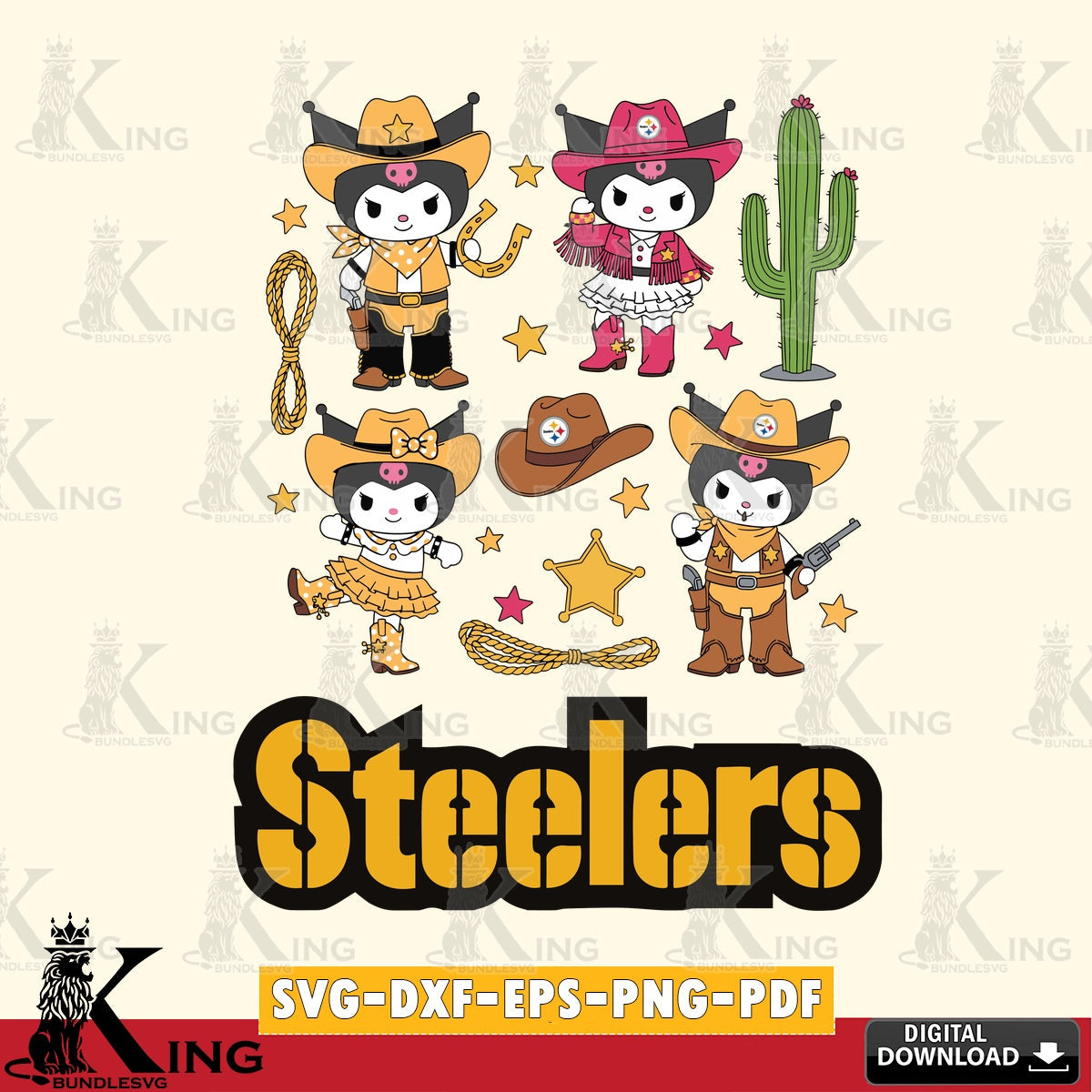 Pittsburgh Steelers Kuromi Cowboy Western SVG file, Cricut, Cut file  , Digital Download , Instant Download, Sanrio svg, Clipart