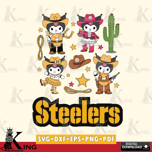 Pittsburgh Steelers Kuromi Cowboy Western SVG file, Cricut, Cut file  , Digital Download , Instant Download, Sanrio svg, Clipart
