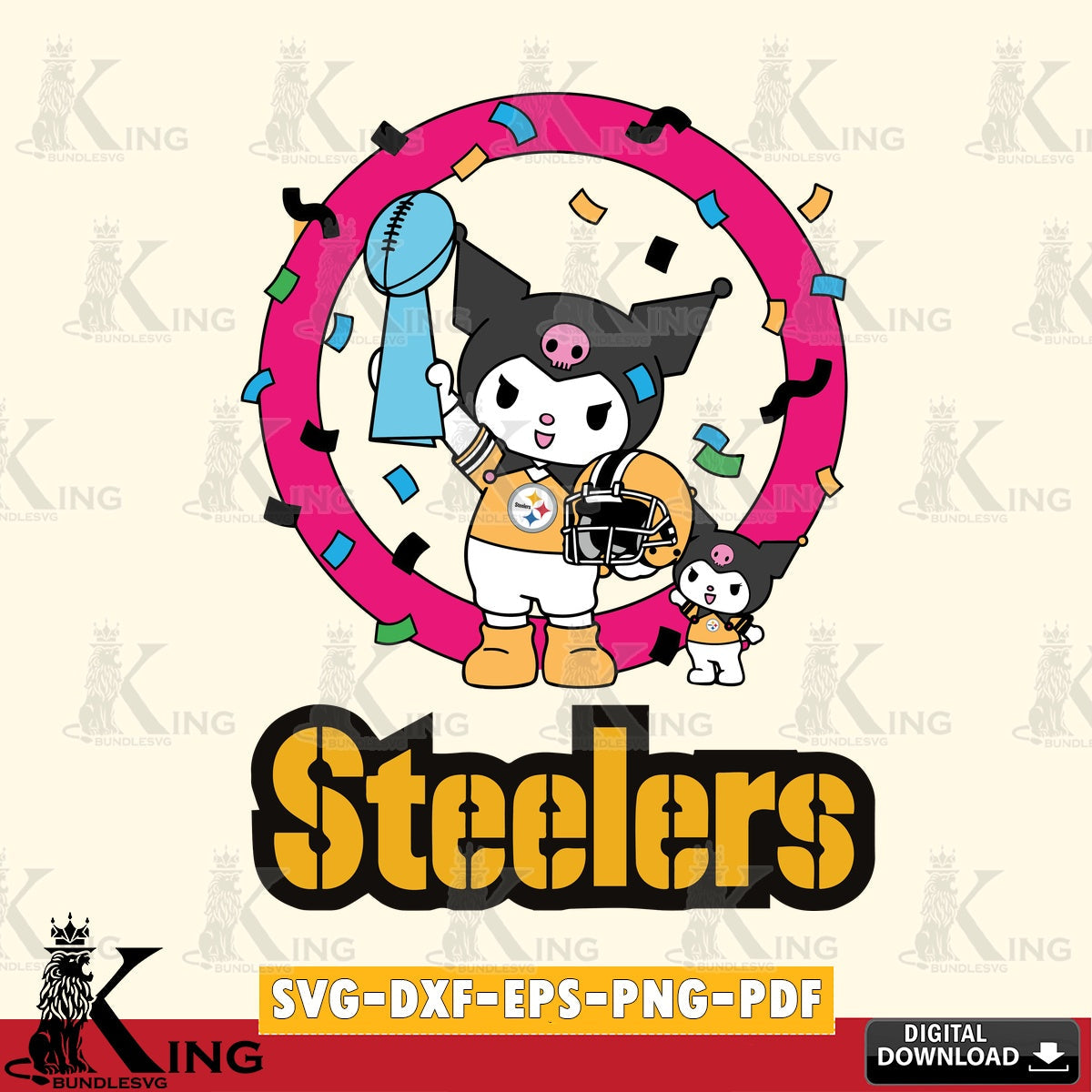 Pittsburgh Steelers Kuromi Football Champion SVG file, Cricut, Cut file  , Digital Download , Instant Download, Sanrio svg, Clipart