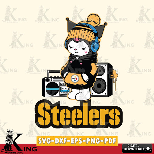 Pittsburgh Steelers Kuromi Football Music SVG file, Cricut, Cut file  , Digital Download , Instant Download, Sanrio svg, Clipart