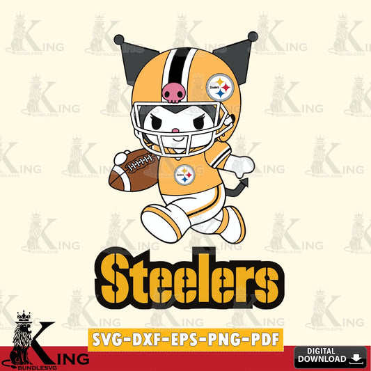 Pittsburgh Steelers Kuromi Football Run SVG file, Cricut, Cut file  , Digital Download , Instant Download, Sanrio svg, Clipart