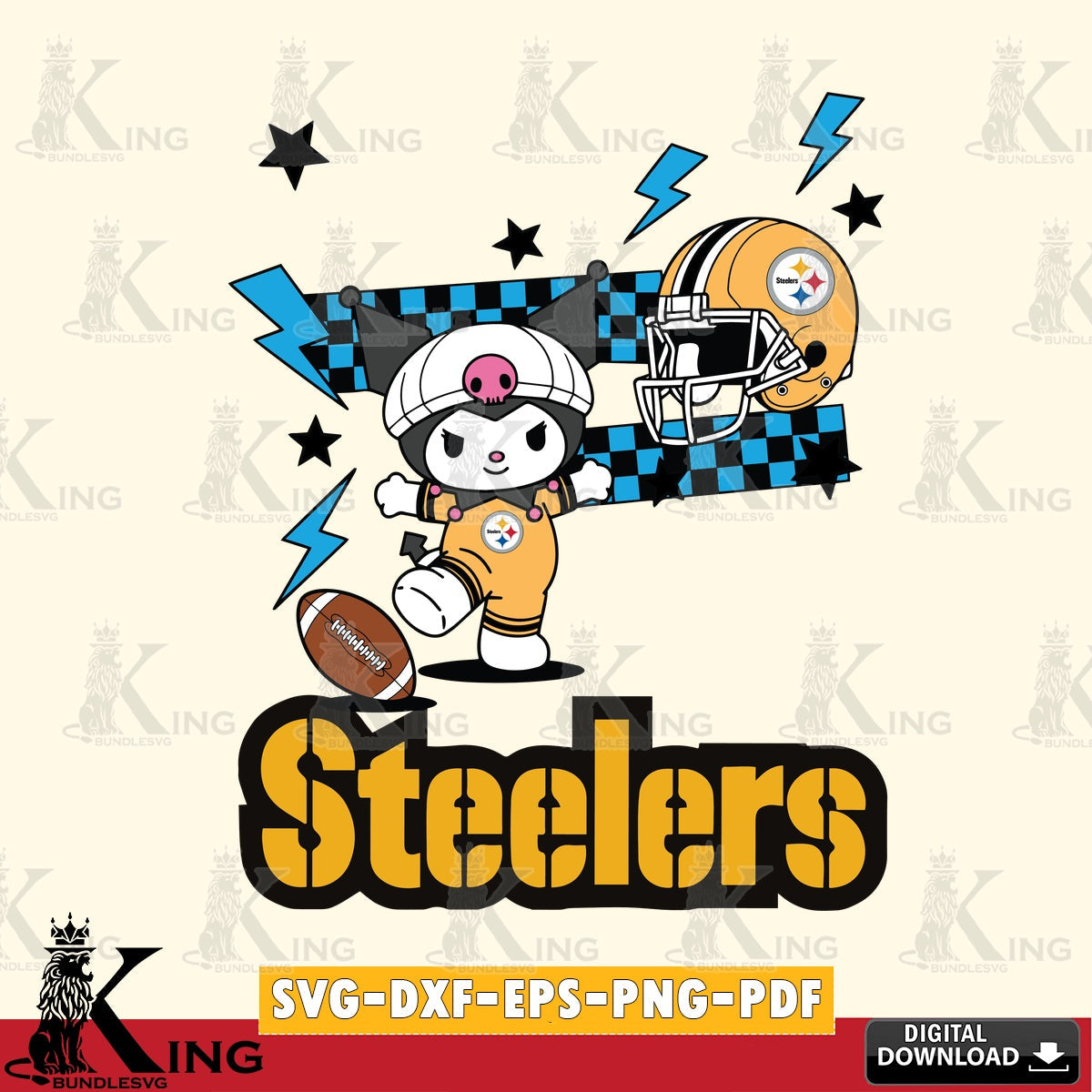 Pittsburgh Steelers Kuromi Game Day SVG file, Cricut, Cut file  , Digital Download , Instant Download, Sanrio svg, Clipart