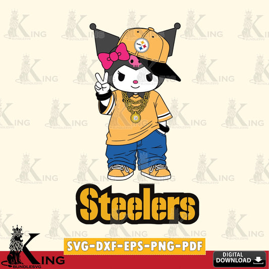 Pittsburgh Steelers Kuromi Streetwear Style SVG file, Cricut, Cut file  , Digital Download , Instant Download, Sanrio svg, Clipart