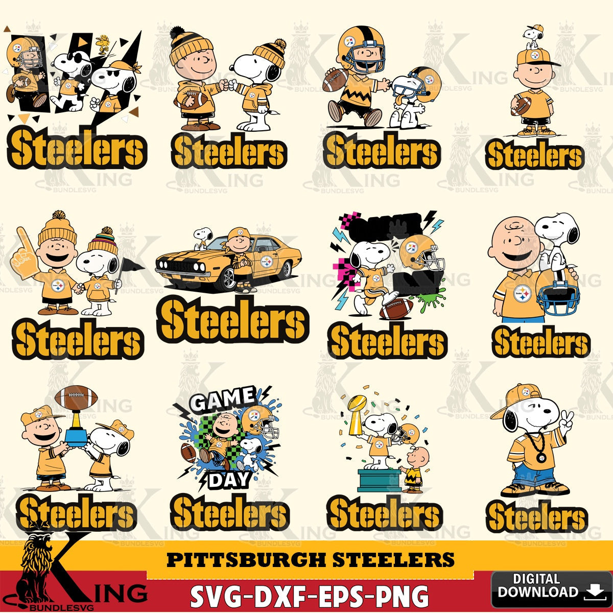 Pittsburgh Steelers Peanuts Play Football NFL Bundle Cricut file , Cut file  , Digital Download , PDF File , Instant Download