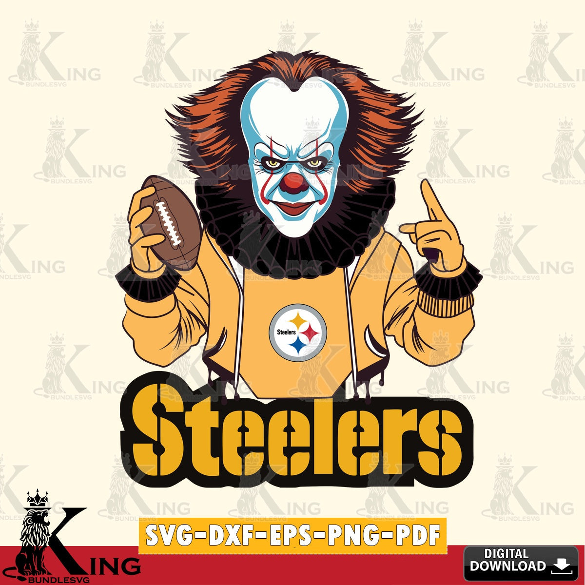 Unique artwork depicting Pittsburgh Steelers Pennywise player football, a digital download for Cricut Maker and paper crafts