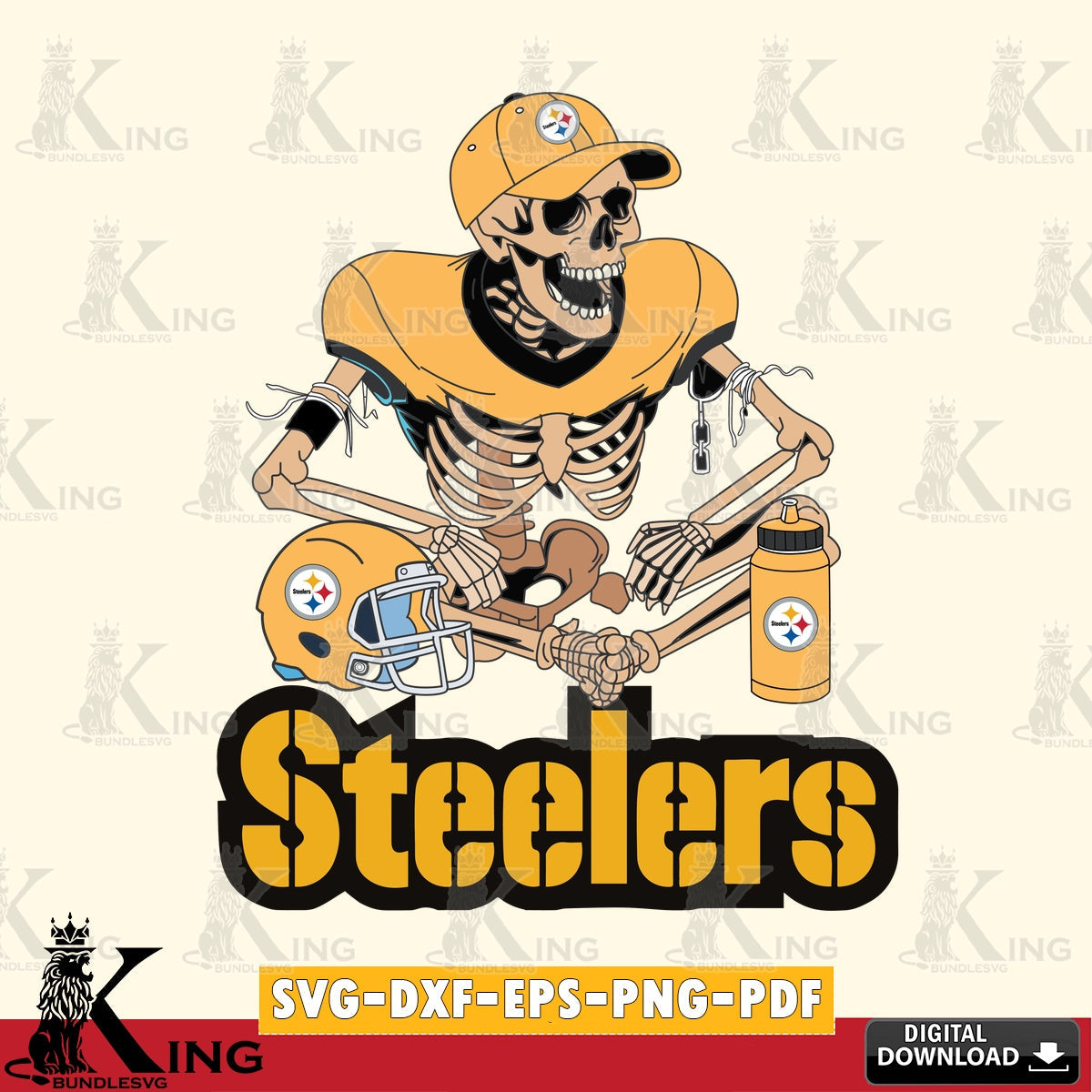 High-quality graphic of a Pittsburgh Steelers skeleton player football, a digital download for Cricut Maker and paper crafts.