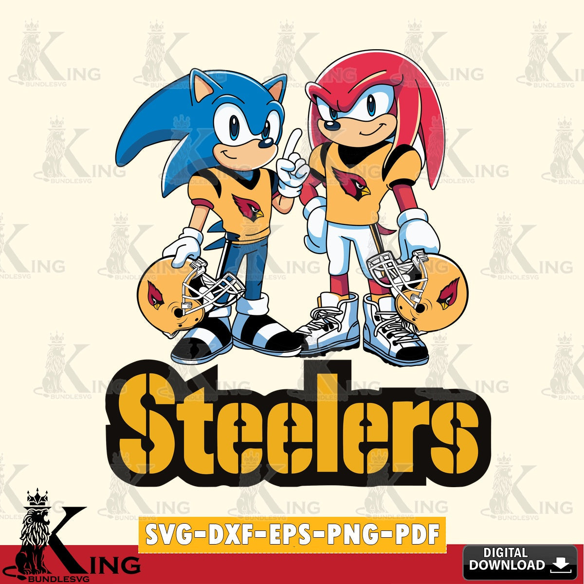 Beautiful illustration of Pittsburgh Steelers Sonic And Knuckles Football, PNG clipart for sublimation printing and graphic design