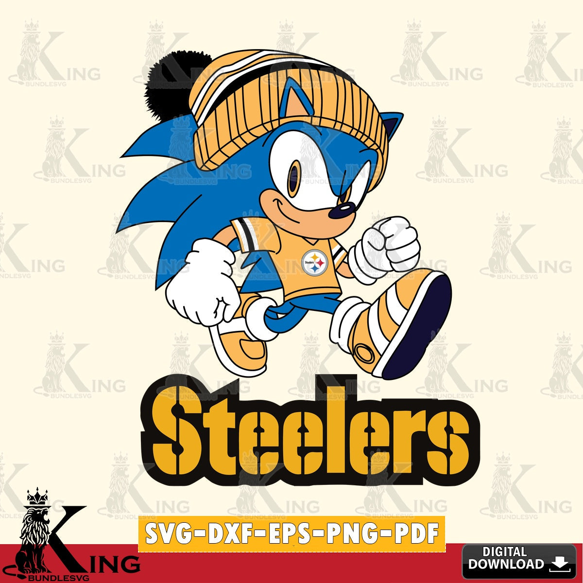 Beautiful illustration of Pittsburgh Steelers Sonic Football digital clipart compatible with laser engraving and cutting