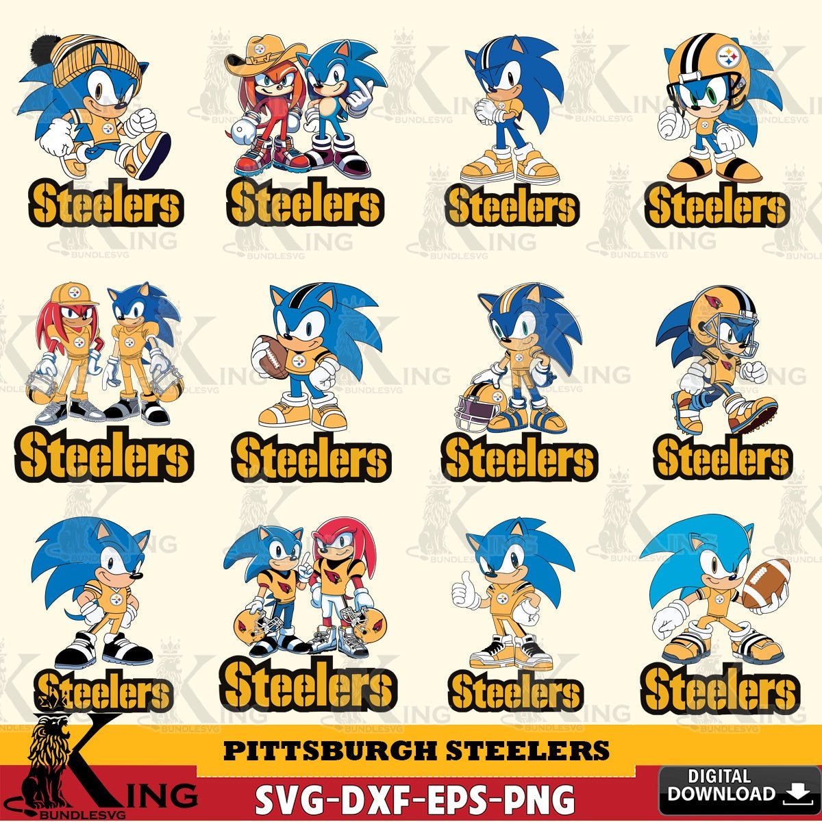Pittsburgh Steelers Sonic & Knuckles NFL FootballBundle SVG file, Vector , Digital Download , PDF File , Instant Download