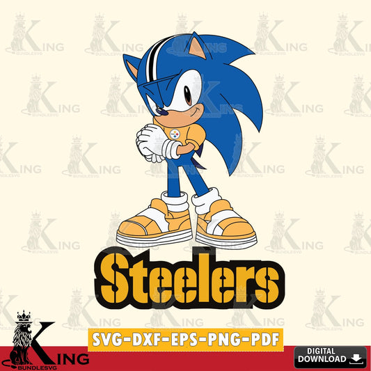 Unique artwork depicting Pittsburgh Steelers Sonic cute Football, SVG PNG design suitable for Glowforge and laser cutting