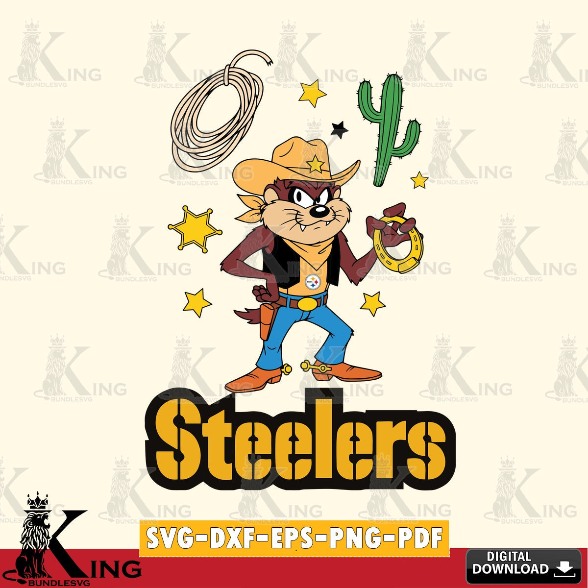 Pittsburgh Steelers Taz Cowboy Western Cut file  , Digital Download , Instant Download, Looney Tunes svg, Football svg
