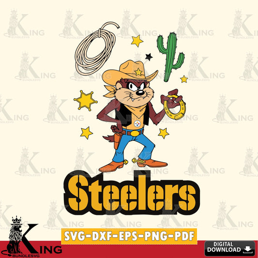 Pittsburgh Steelers Taz Cowboy Western Cut file  , Digital Download , Instant Download, Looney Tunes svg, Football svg