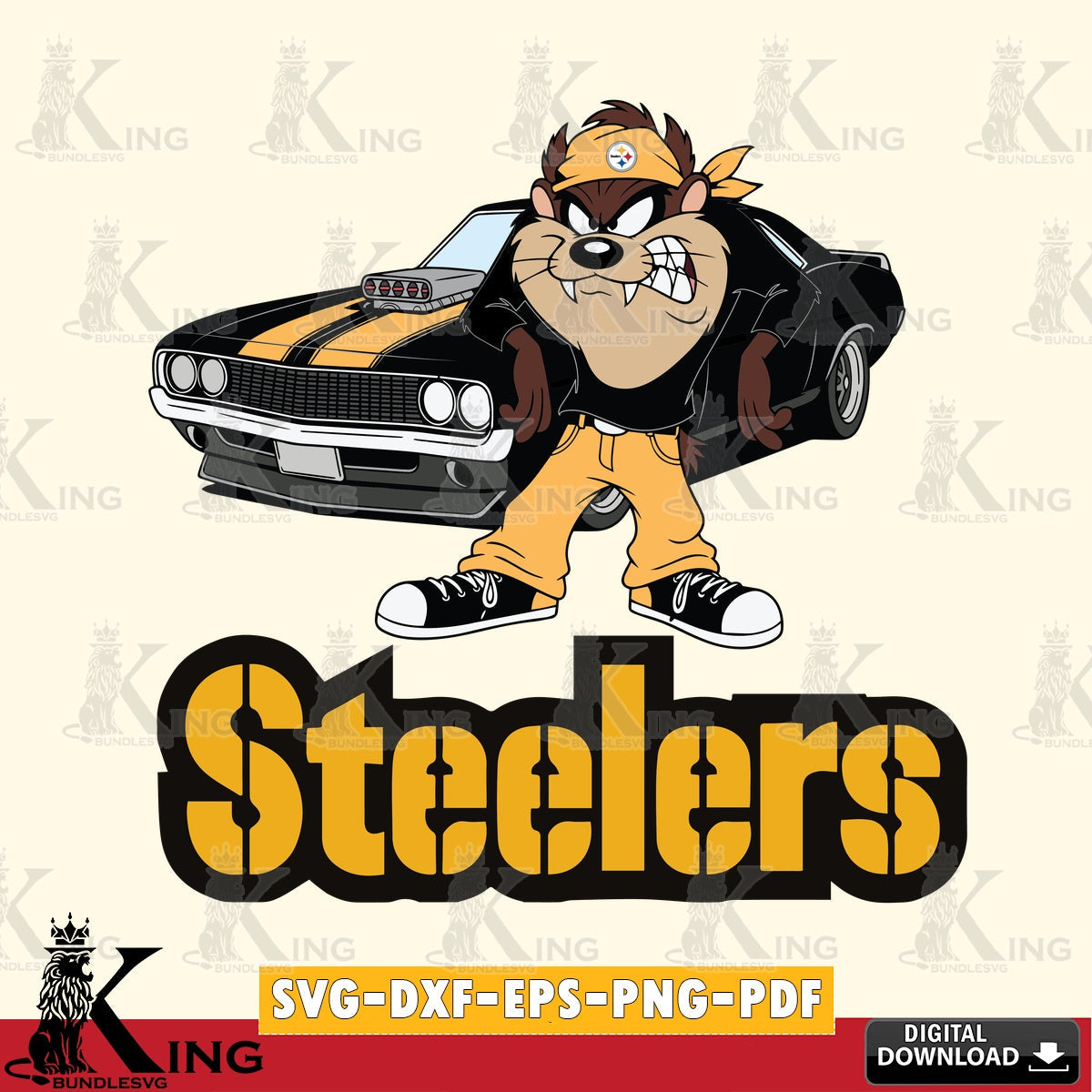 Pittsburgh Steelers Taz Racing Car Cut file  , Digital Download , Instant Download, Looney Tunes svg, Football svg