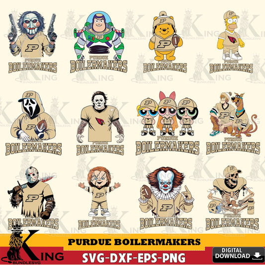 Comprehensive collection of Purdue Boilermakers cartoon football NCAA bundle SVG cut file for personalized gifts and laser
