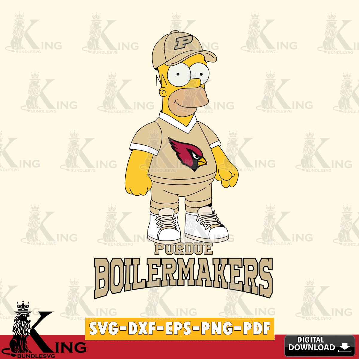 Digital download featuring Purdue Boilermakers Homer Simpson football, high-quality vector for DIY scrapbooking and home decor