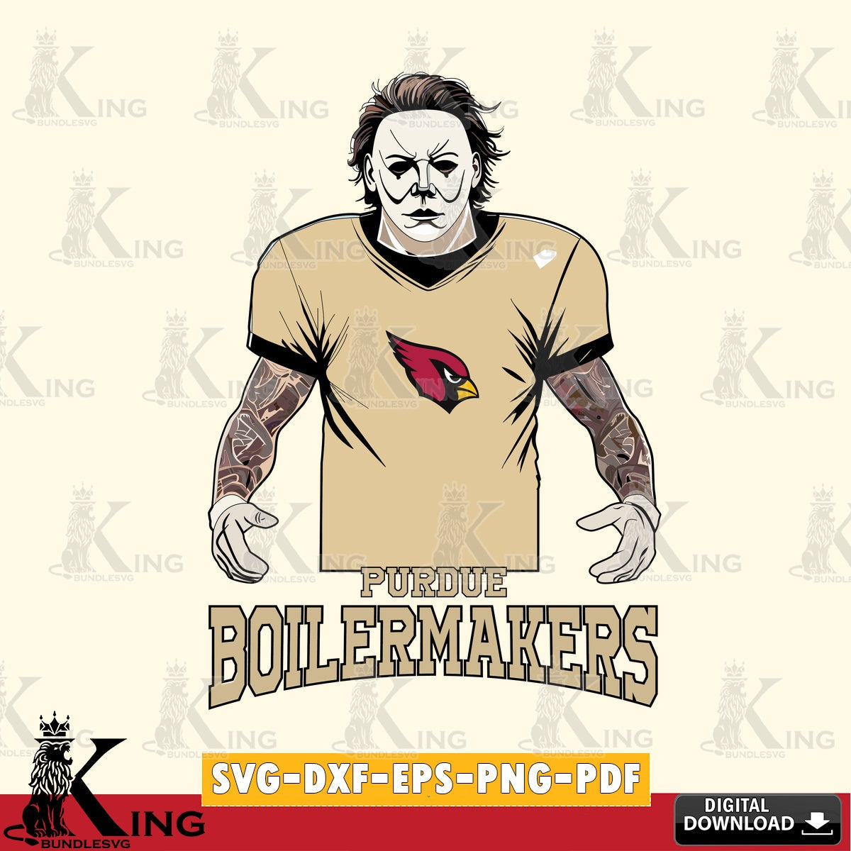 Digital clipart of Purdue Boilermakers Michael Myers tattoo football, digital clipart compatible with laser engraving and cutting