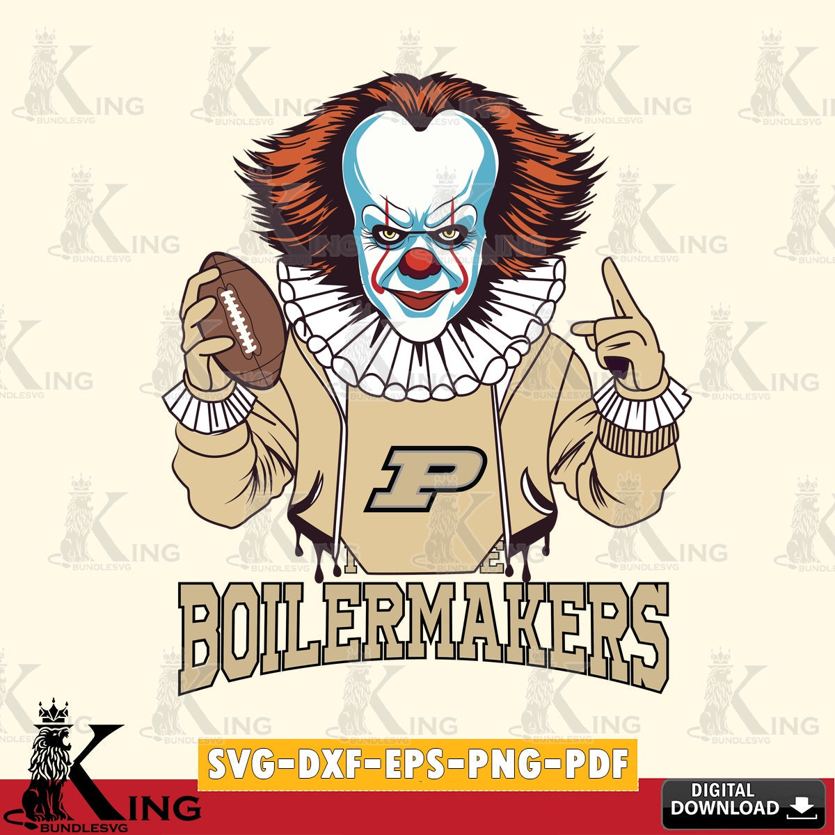 Detailed illustration of Purdue Boilermakers Pennywise player football, high-quality vector for DIY scrapbooking and home decor