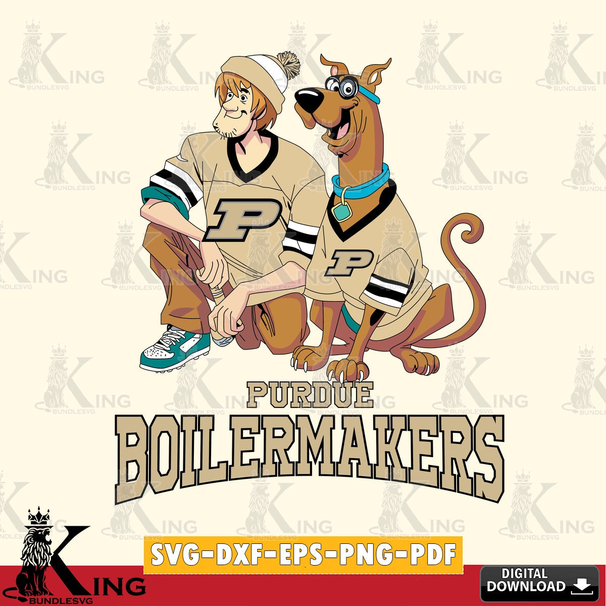 Vector design showing Purdue Boilermakers Shaggy and Scooby Doo football, NCAA, vector art for engraving, cutting, and printing.