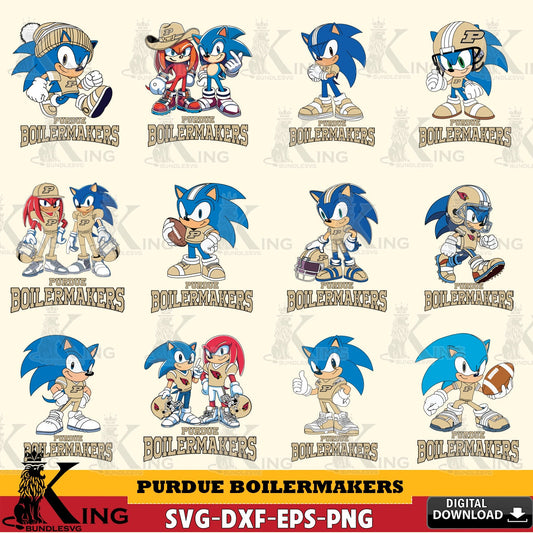 Giant set featuring Purdue Boilermakers Sonic & Knuckles NCAA Football Bundle SVG cut file for personalized gifts and laser