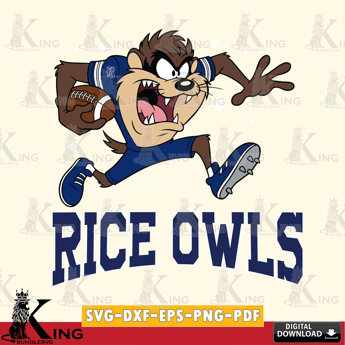 Rice Owls Angry Taz Football SVG file, Cut file  , Digital Download , Instant Download, Taz svg, NCAA svg