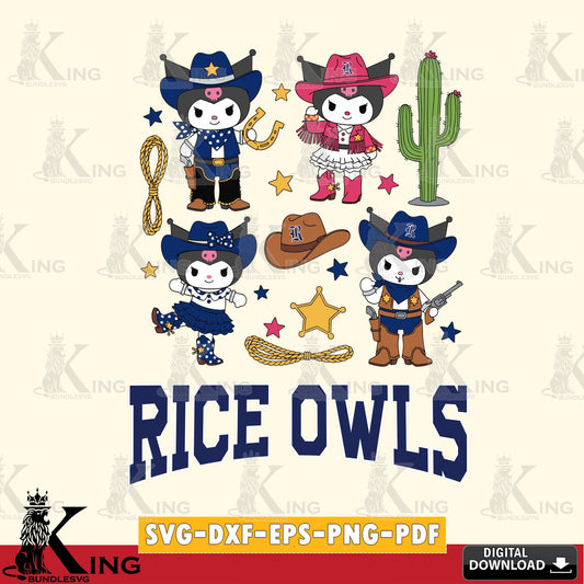 Rice Owls Kuromi Cowboy Western SVG file, Cricut, Cut file  , Digital Download , Instant Download, Sanrio svg, Clipart