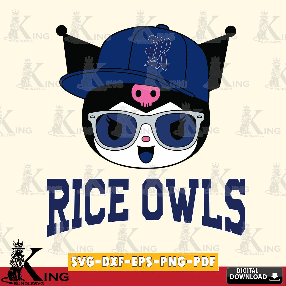 Rice Owls Kuromi Football Cool SVG file, Cricut, Cut file  , Digital Download , Instant Download, Sanrio svg, Clipart