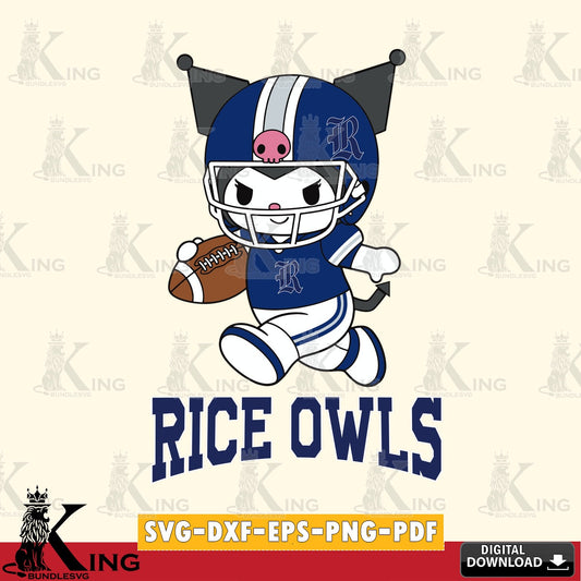 Rice Owls Kuromi Football Run SVG file, Cricut, Cut file  , Digital Download , Instant Download, Sanrio svg, Clipart