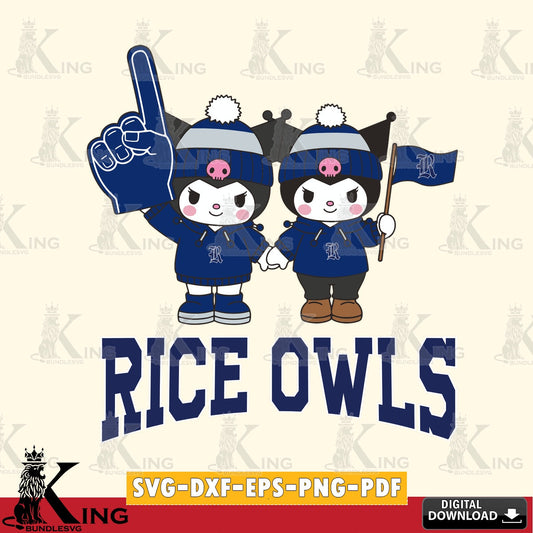 Rice Owls Kuromi rugby Fan SVG file, Cricut, Cut file  , Digital Download , Instant Download, Sanrio svg, Clipart