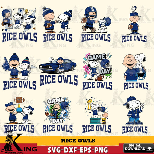 Rice Owls Peanuts Football NCAA Bundle SVG, Cricut, Cut file  , Digital Download , Instant Download, Peanuts svg, NCAA svg, Football svg, Sport svg