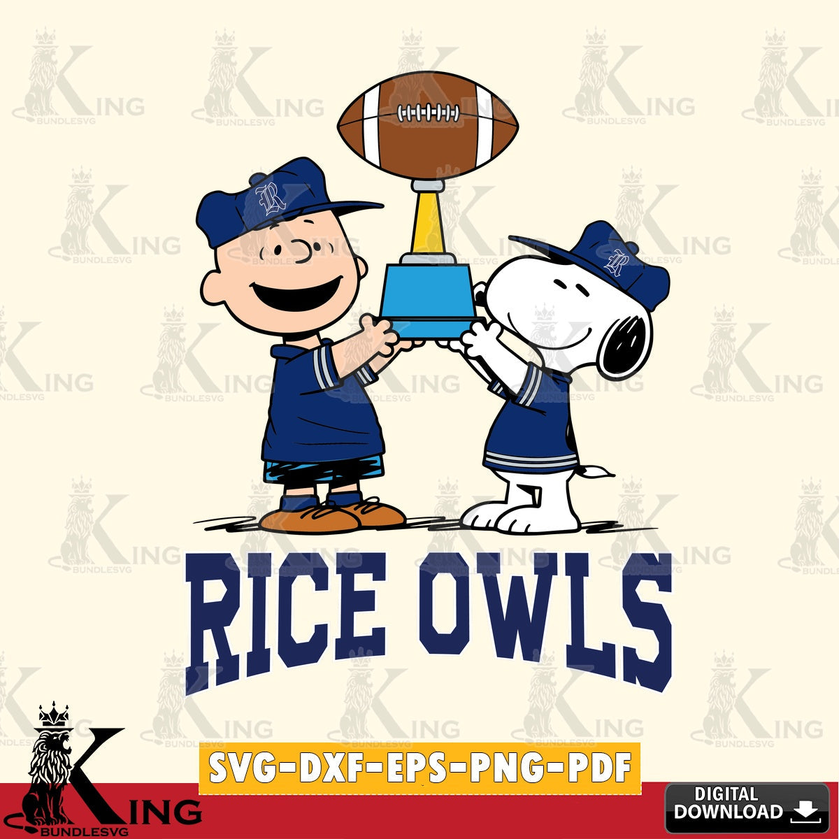Rice Owls Peanuts Football Trophy SVG, Cricut, Cut file  , Digital Download , Instant Download, Peanuts svg, NCAA svg, Football svg, Sport svg