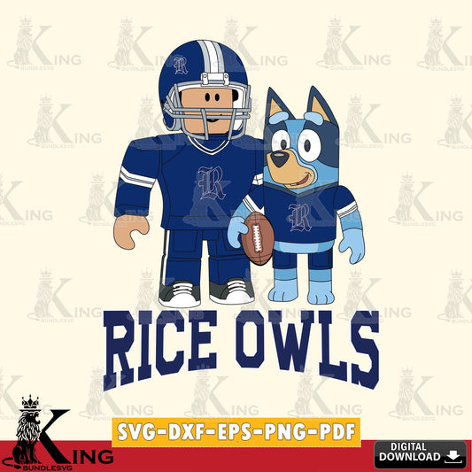 Rice Owls Roblox & Bluey Football SVG file , NCAA Cricut,  File cut , Digital Download , PDF File
