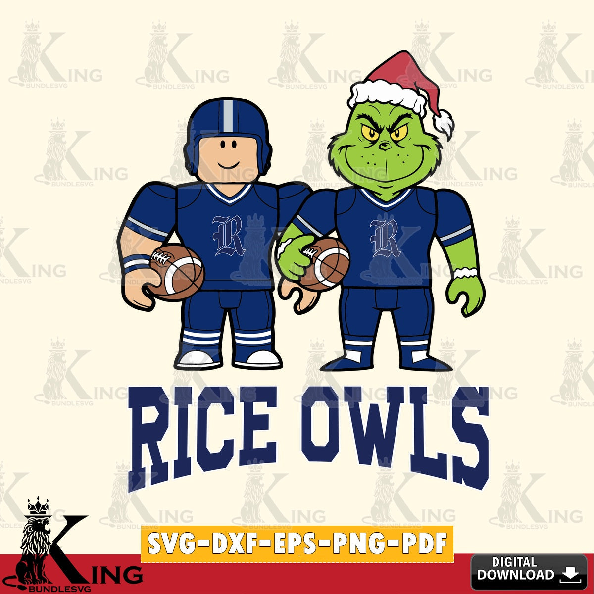 Rice Owls Roblox & Grinch Football SVG file , NCAA Cricut,  File cut , Digital Download , PDF File