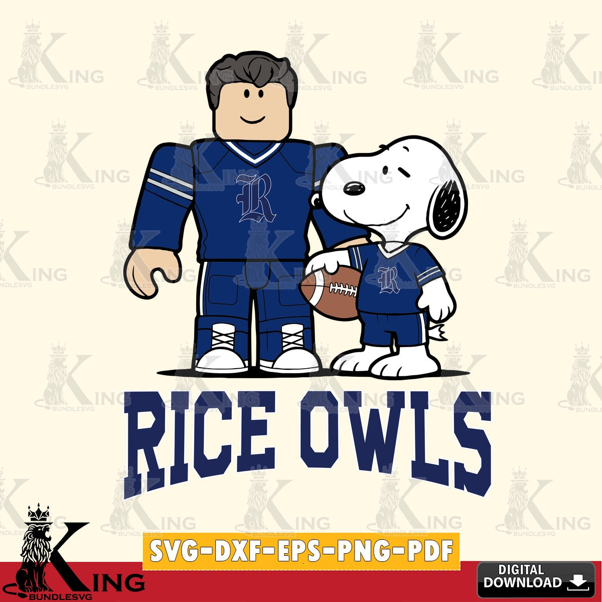 Rice Owls Roblox & Snoopy Football SVG file , NCAA Cricut,  File cut , Digital Download , PDF File