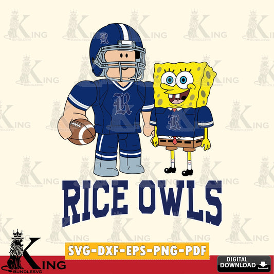 Rice Owls Roblox & Spongebob Football SVG file , NCAA Cricut,  File cut , Digital Download , PDF File