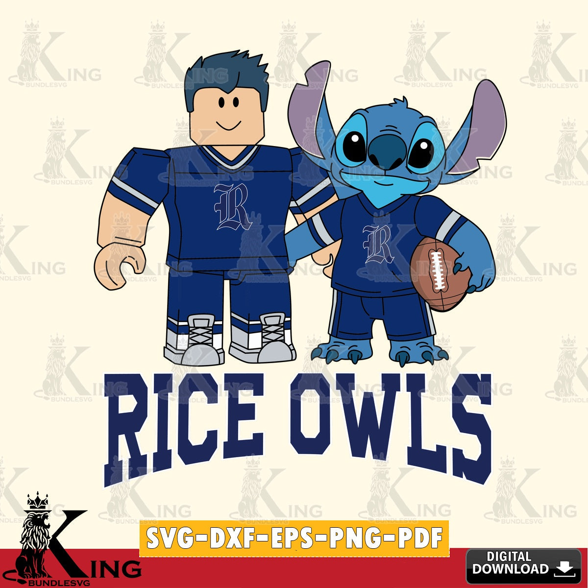 Rice Owls Roblox & Stitch Football SVG file , NCAA Cricut,  File cut , Digital Download , PDF File