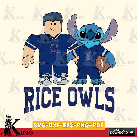 Rice Owls Roblox & Stitch Football SVG file , NCAA Cricut,  File cut , Digital Download , PDF File