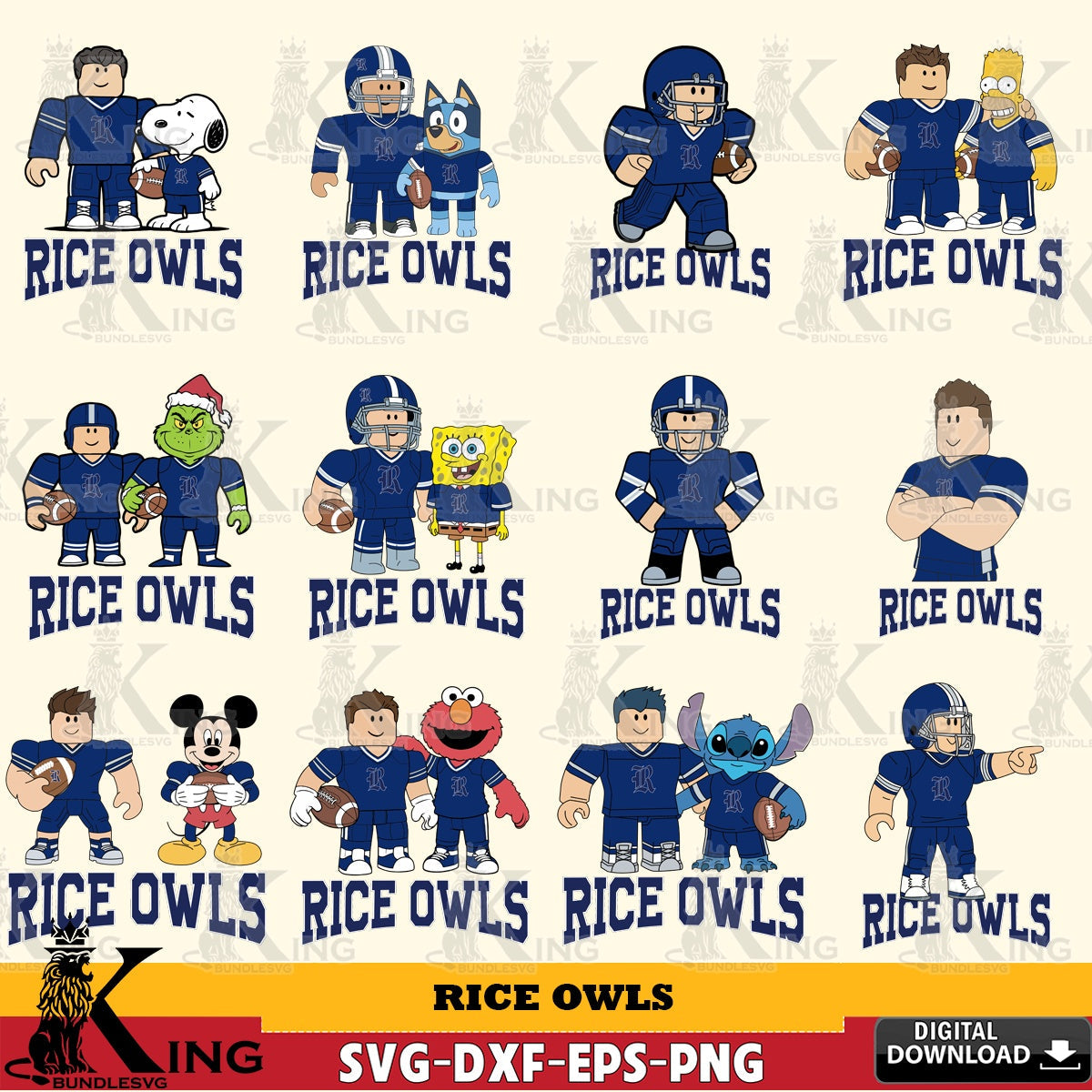 Rice Owls Roblox With Friends football NCAA Bundle SVG file , NCAA Cricut,  File cut , Digital Download , PDF File