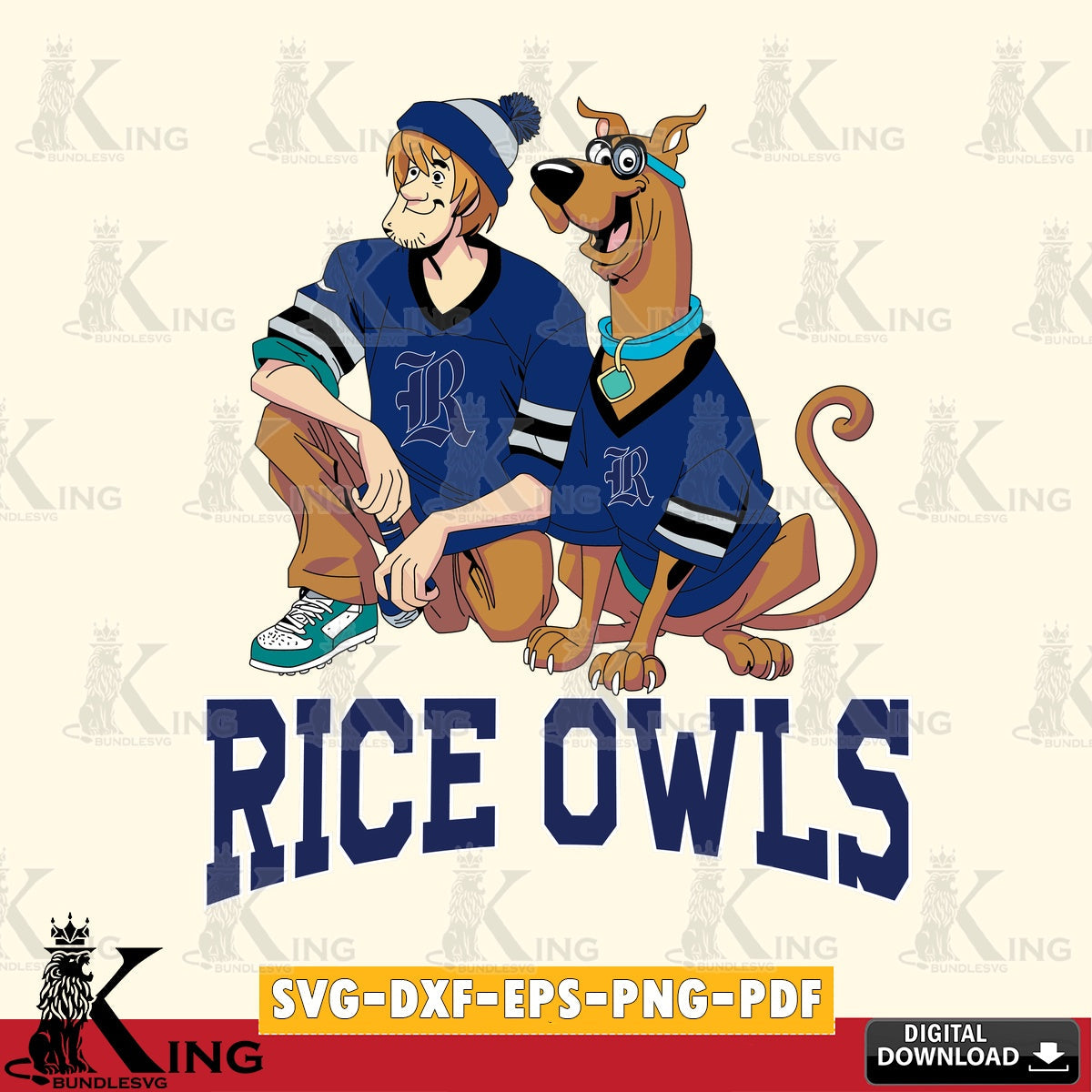 Vector design showing Rice Owls Shaggy And Scooby Doo Football, NCAA File cut, SVG PNG files perfect for Cricut and Silhouette