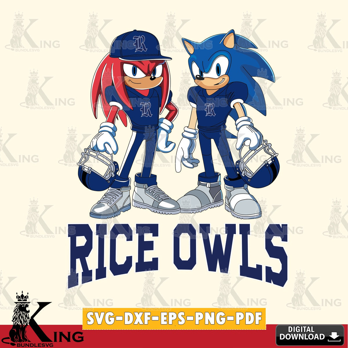 Artistic drawing of Rice Owls Sonic And Knuckles player in a football game as digital clipart compatible with laser engraving and