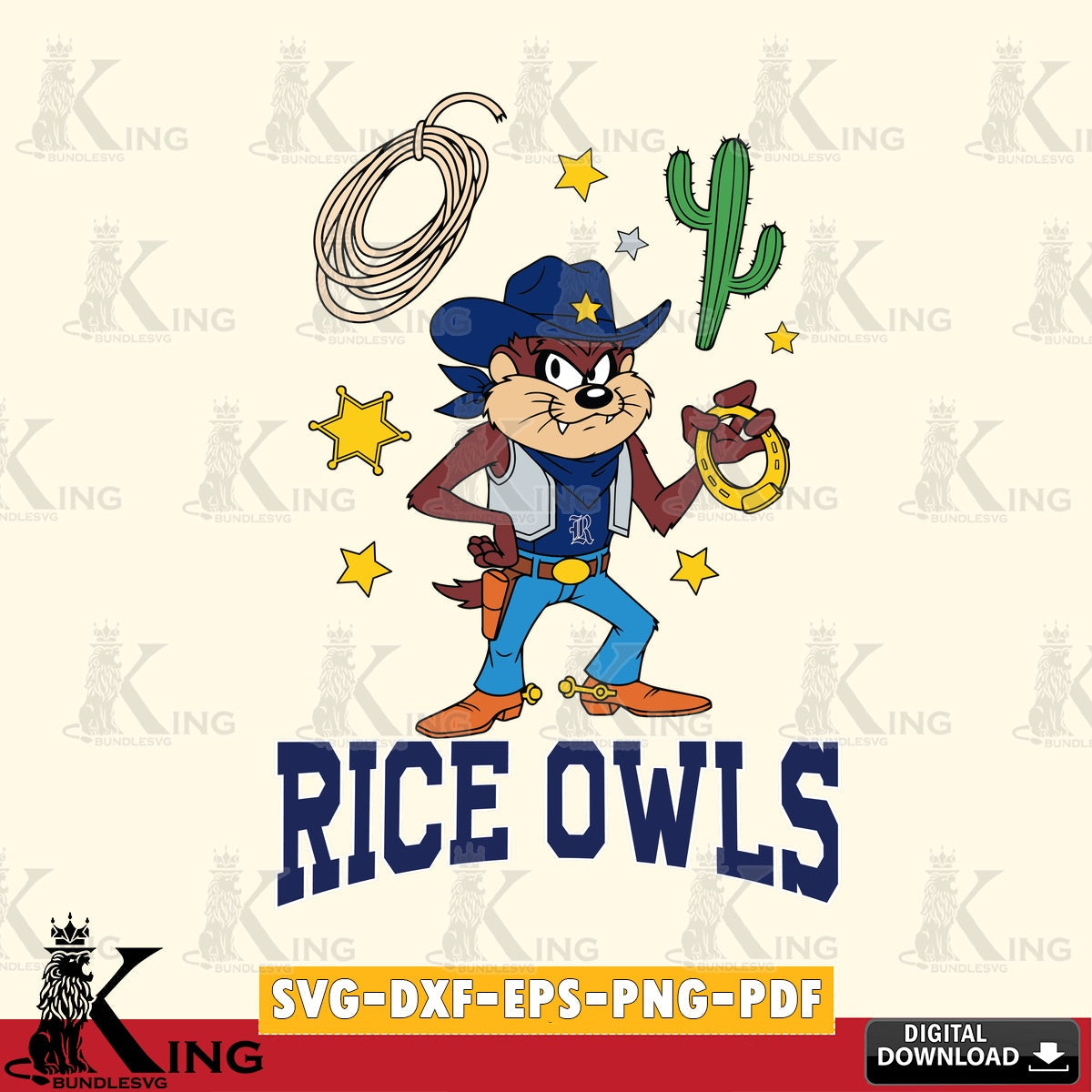 Rice Owls Taz Cowboy Western SVG file, Cut file  , Digital Download , Instant Download, Taz svg, NCAA svg