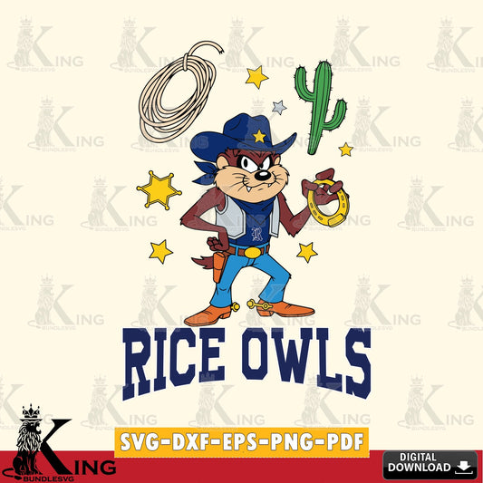 Rice Owls Taz Cowboy Western SVG file, Cut file  , Digital Download , Instant Download, Taz svg, NCAA svg