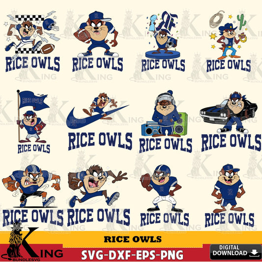 Rice Owls Taz Football NCAA Bundle SVG file, Cut file  , Digital Download , Instant Download, Taz svg, NCAA svg