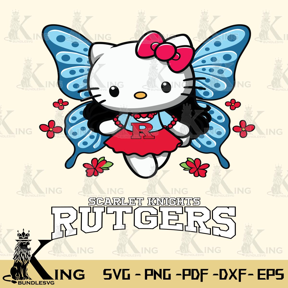 Rutgers Scarlet Knights Butterfly Kitty Charm Svg Eps Dxf Png File, Digital Download