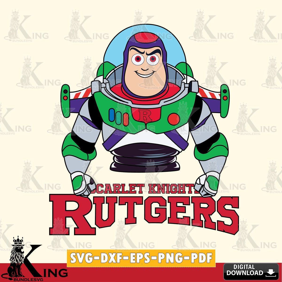 Eye-catching graphic of Rutgers Scarlet Knights Buzz Lightyear Football, NCAA vector art for engraving, cutting, and printing