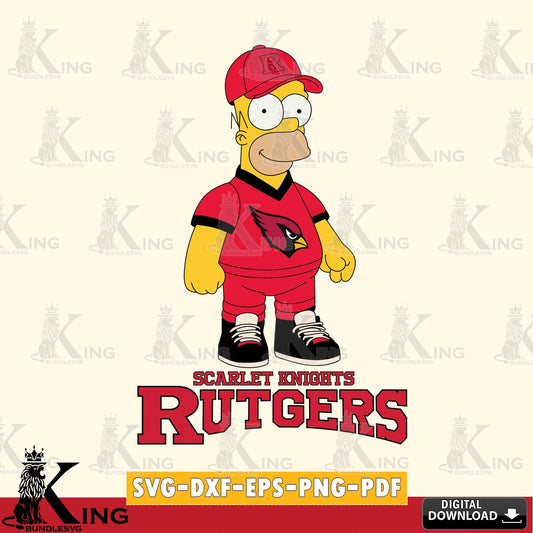 Custom design featuring Rutgers Scarlet Knights Homer Simpson football, a printable vector design for sublimation and crafts
